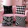 B-Black And White Patterns Cushion Cover Pillow Case Soft Friendly Fabric & Concealed Zipper