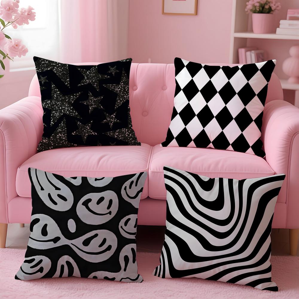 B-Black And White Patterns Cushion Cover Pillow Case Soft Friendly Fabric & Concealed Zipper