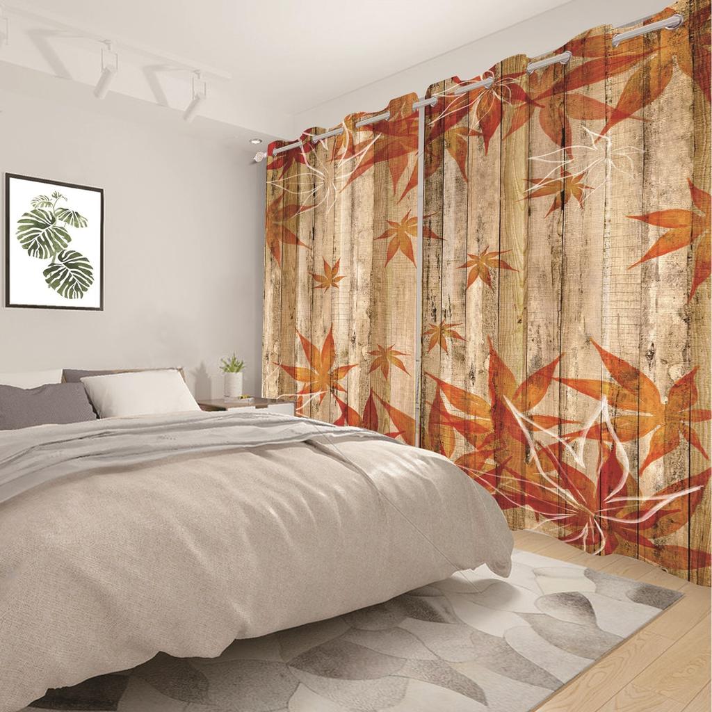 Autumn Wood Maple Leaf Blackout Curtains Fall Foliage Pattern Window Curtain for Bedroom Thermal Insulated Room Darkening Drapes