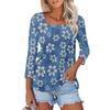 Women's 3/4 Sleeve Square Neck Floral Shirt Casual Loose Tunic Top
