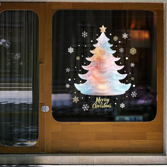 Christmas Colorful Tree Window Cling Removable Waterproof PVC Winter Merry Christmas Static Glass Sticker Holiday Party Decoration Decal