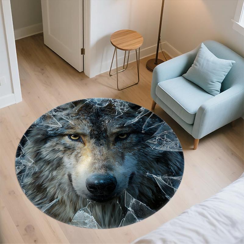 Fierce Wolf pattern round rug,Carpet Rug for Living Room Bedroom Sofa Playroom Decor,Non-slip Floor Mat,Holiday Gifts and Birthday Gifts
