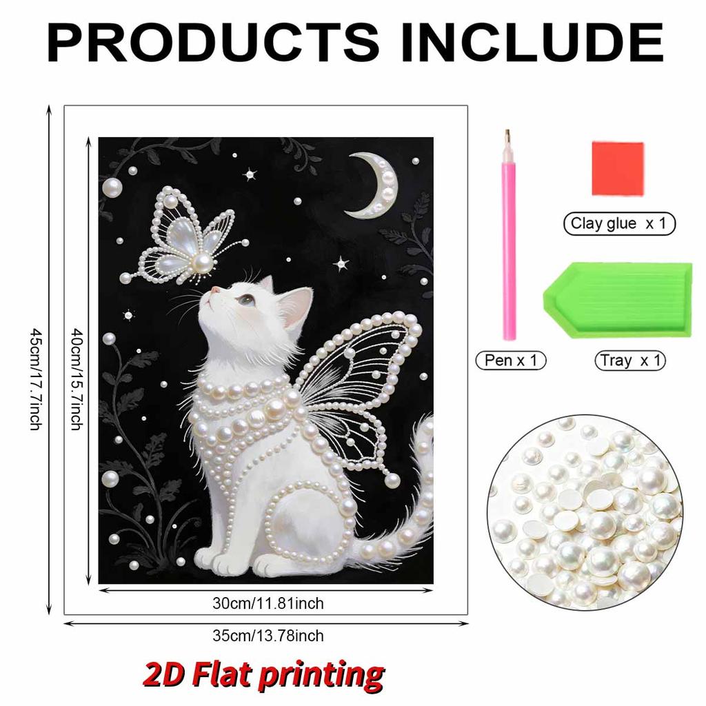 DIY White Cat Pearl Art Painting for Adults/Beginners Gift Home Decor Pearl Gem Paintings Picture Arts Craft 30x40cm Without Frame