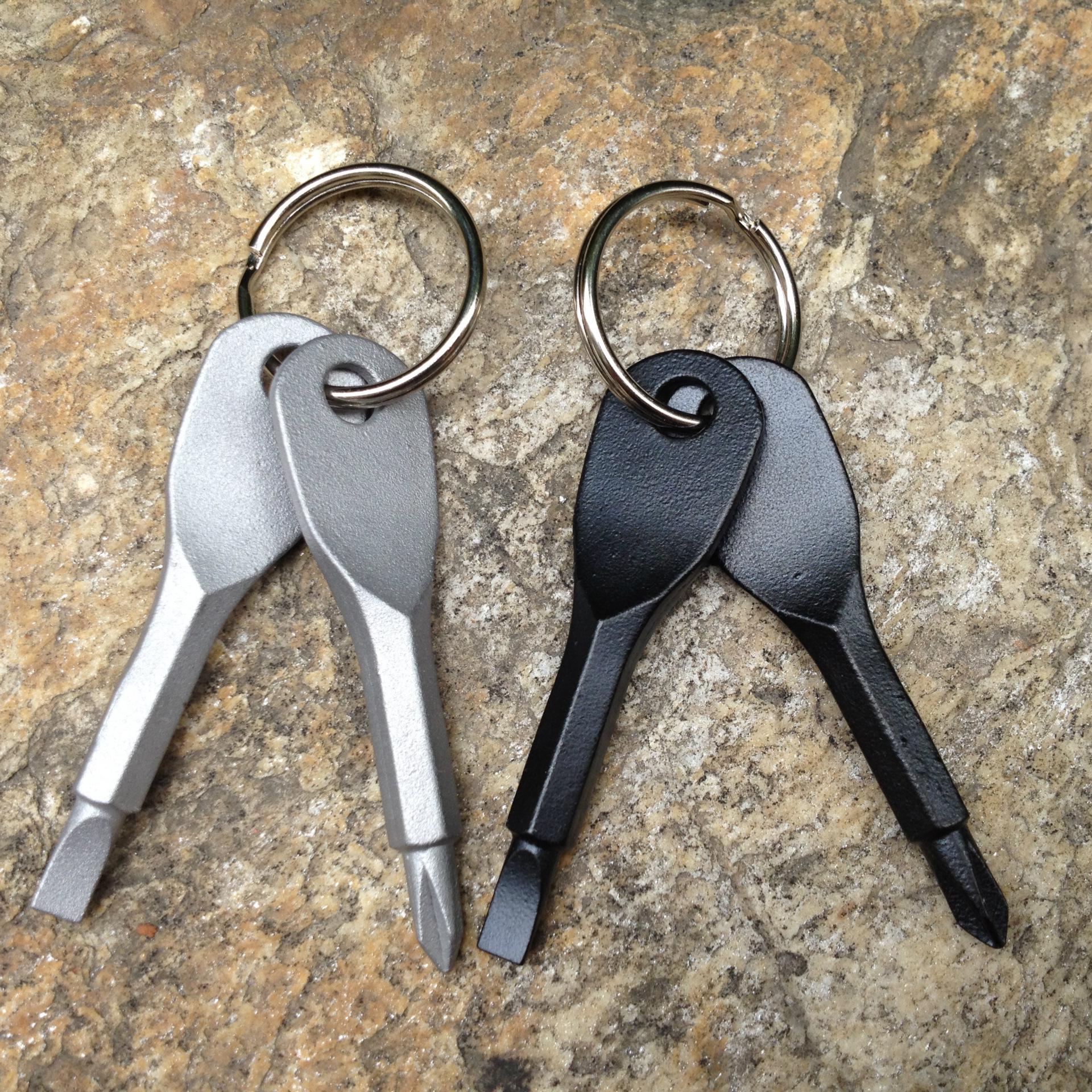 Outdoor Multi-Tool Keychain: Flathead & Phillips Screwdriver Bit Silver, Flathead + Keychain