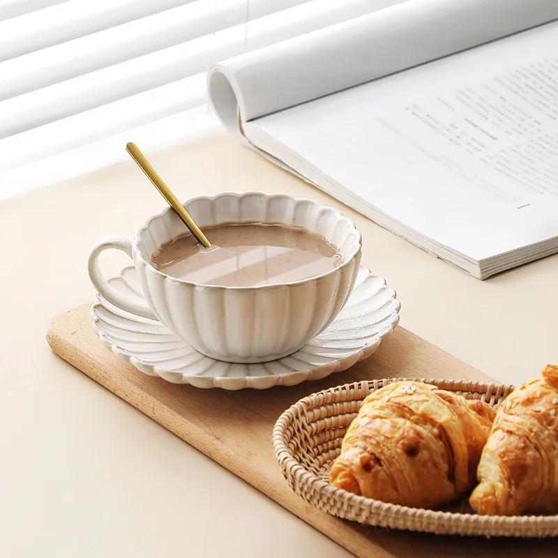 1Set Classic Teacup and Saucer Coffee Mug and Saucer Plate Drinking Cups for Breakfast Afternoon Tea Summer Winter Drinkware