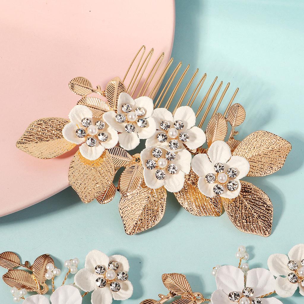Retro Leaf Flower Hair Comb Hairpin Set Bride Wedding Headdress Handmade Hair Accessories Hairpin Comb