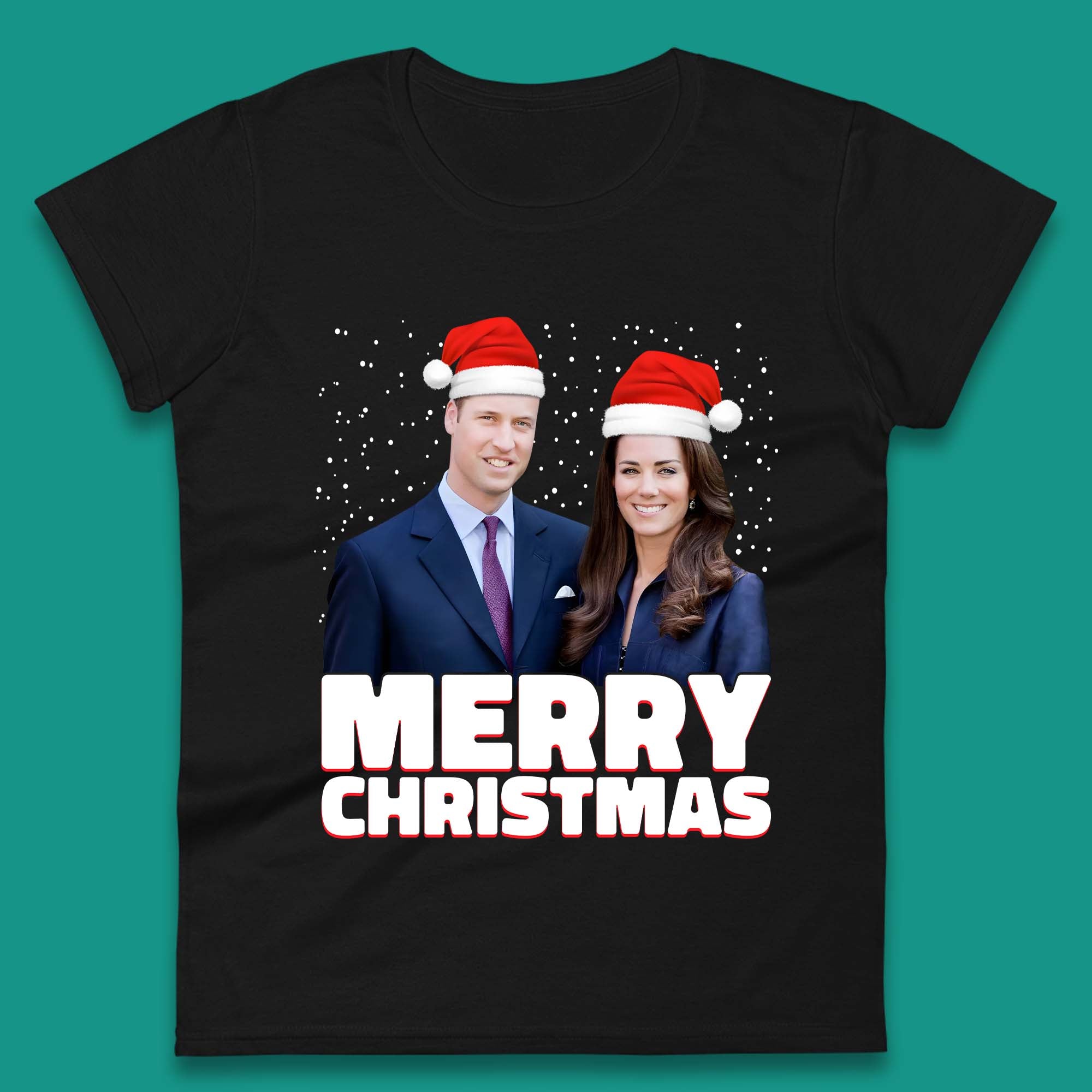 Prince William & Kate Merry Christmas Womens T-Shirt Mens Tops Tees Unisex 4XL