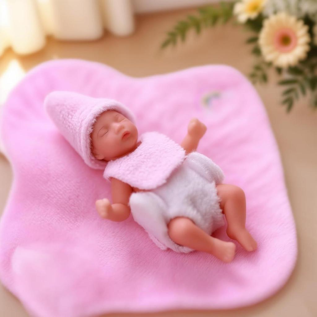 Miniature Silicone Reborn Baby Doll 3Inch Lovely Sleeping Newborns Doll with Furniture Accessories for Kids Roleplaying
