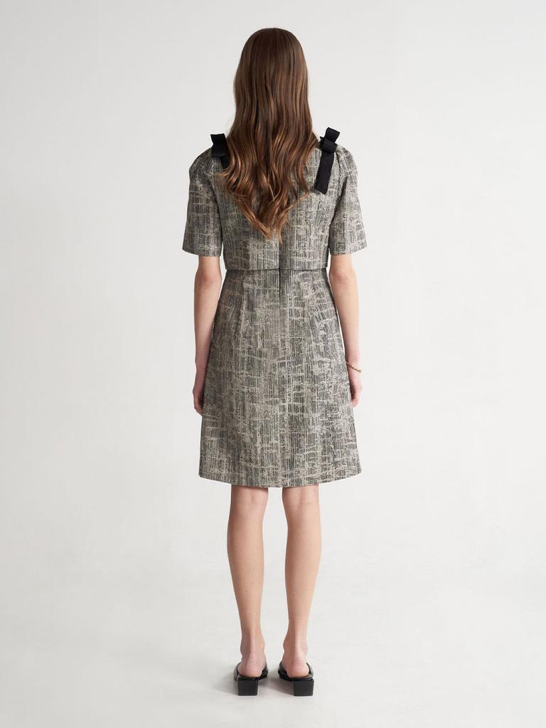 Kaie Black & Gray Mix Denim Square Neck Ribbon Dress