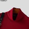INCERUN Men Turtleneck Sleeveless Rib Casual Fitted Crop Tank Tops with Oversleeve