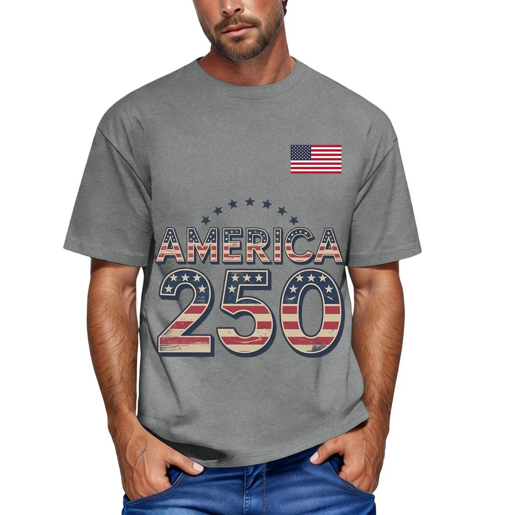 Men's loose and casual flag letter print T-shirt short-sleeved top