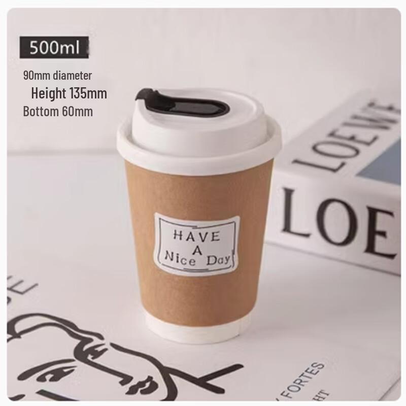 500ml Disposable Double-Layer Paper Cups with Lids