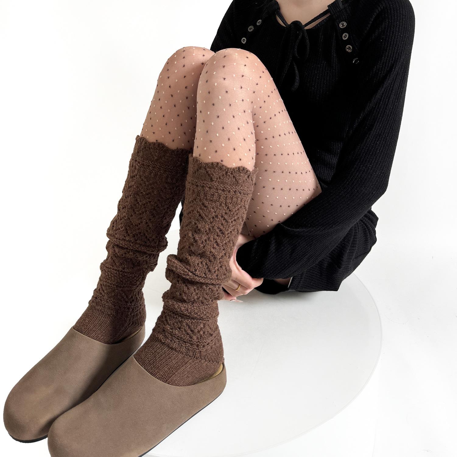 

Winter Wool Socks Girl Knit Slouchy Mid Calf Socks Cream White Thermal Overlapping Socks Sweet Versatile Stacked Leg Warmers One Size кавовий