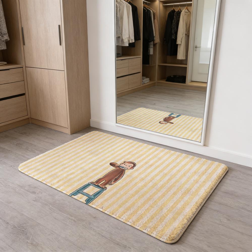 MONKEY CARTOON C-Curious GeorgeS Floor Mat Flannel Door Mat Non-Slip Absorbent Washable Indoor Home Rug