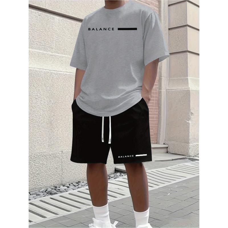 2026 Casual Men's Set Summer Apparel Color-Blocked Short-Sleeve Top Relaxed Drawstring Shorts Stylish Streetwear Ensemble
