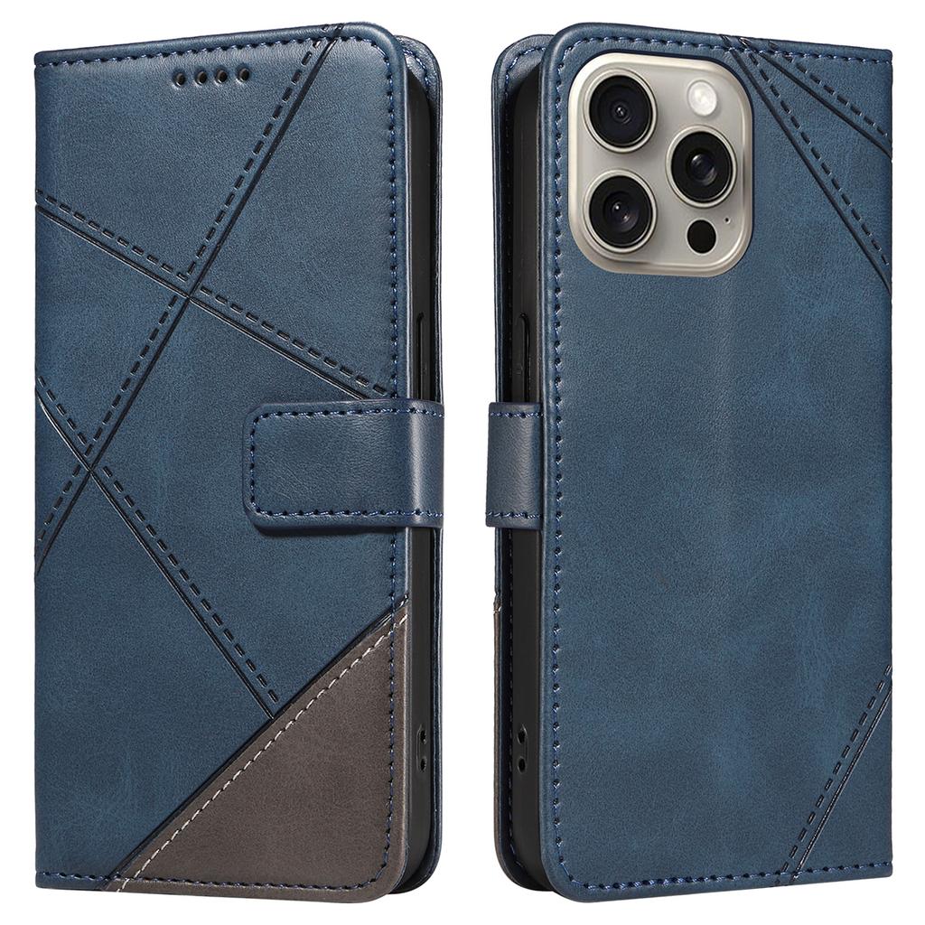 For iPhone 15 Pro Max Case Card Slots Lines Pattern PU Leather Phone Cover Stand