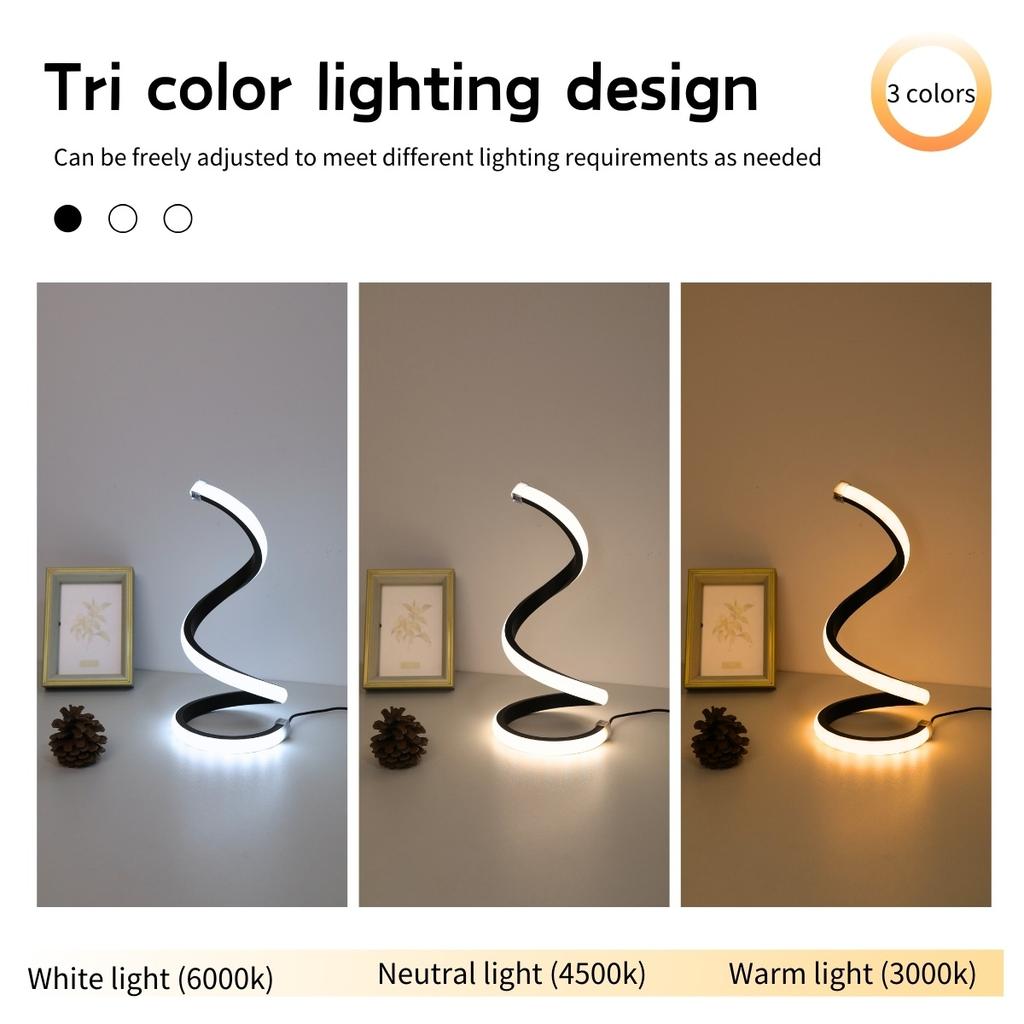 1Pc LED Spiral Table Lamp Modern Three Speed Dimming USB Power Button Switch Bedroom Decorative Table Lamp