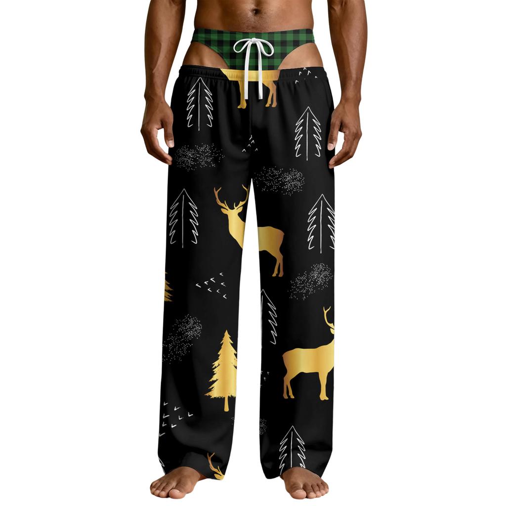 Men's Funny Sleep Pants with Brief Print for Halloween Novelty Pants
