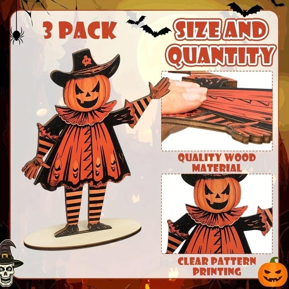 3Pcs Wooden Pumpkin Man Tabletop Decor 2D Flat Pumpkin Scarecrow Party Sign Farmhouse Setting