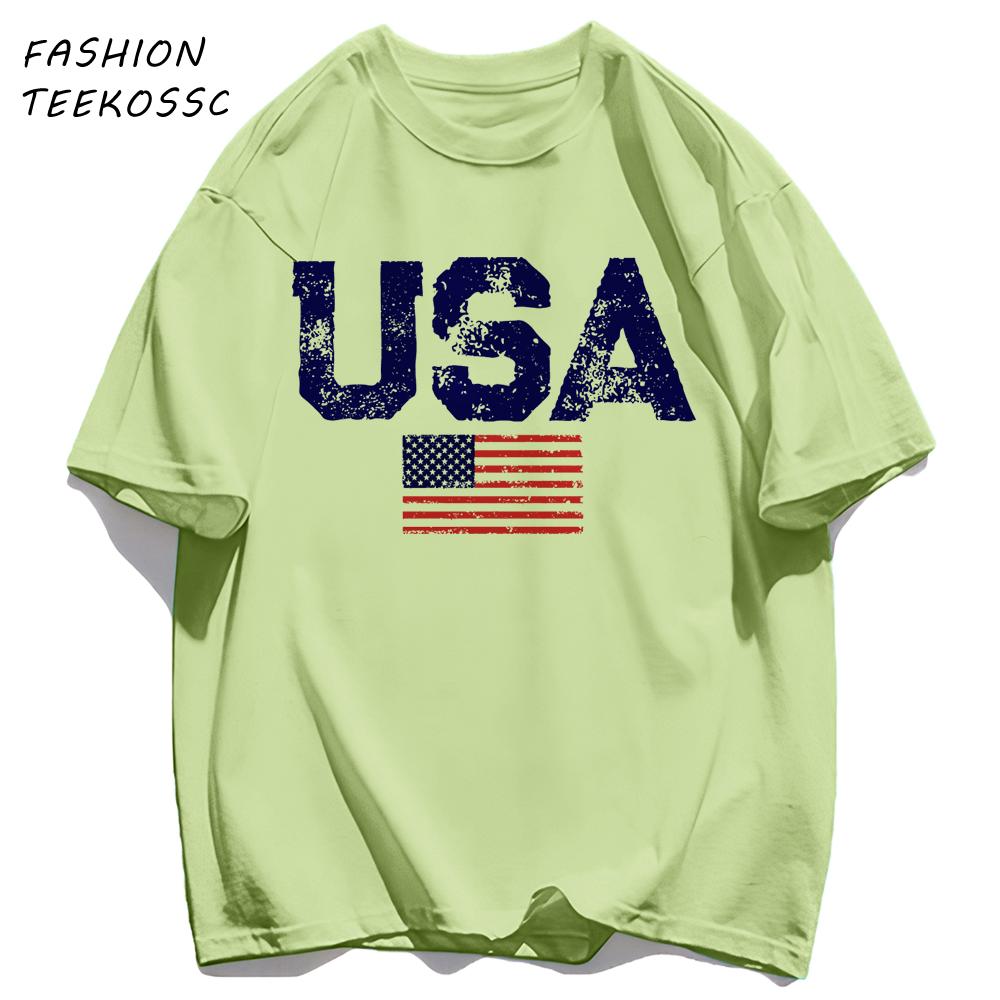 Usa Letter American Flag Printing TShirt Men Cotton Crewneck T Shirts Summer Loose Clothes Multicolor Trendy Short Sleeve
