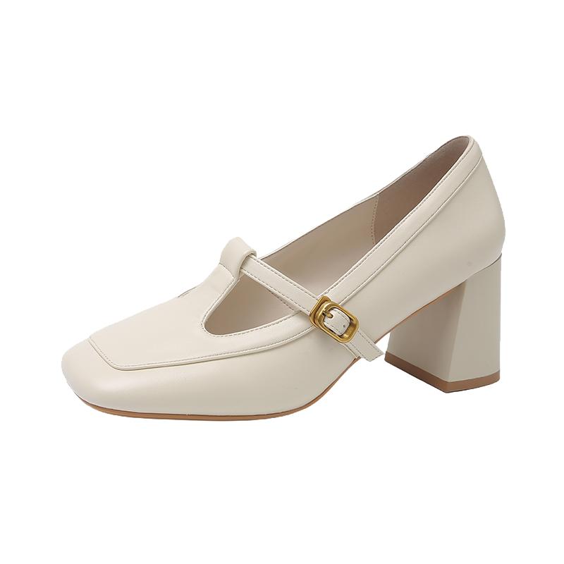 Fashion 2025 Shoes Female Retro Women's Mary Jane High Heels Square Toe Buckle Strap Chunky Heel Pumps for Fashion Dress Office Zapatos