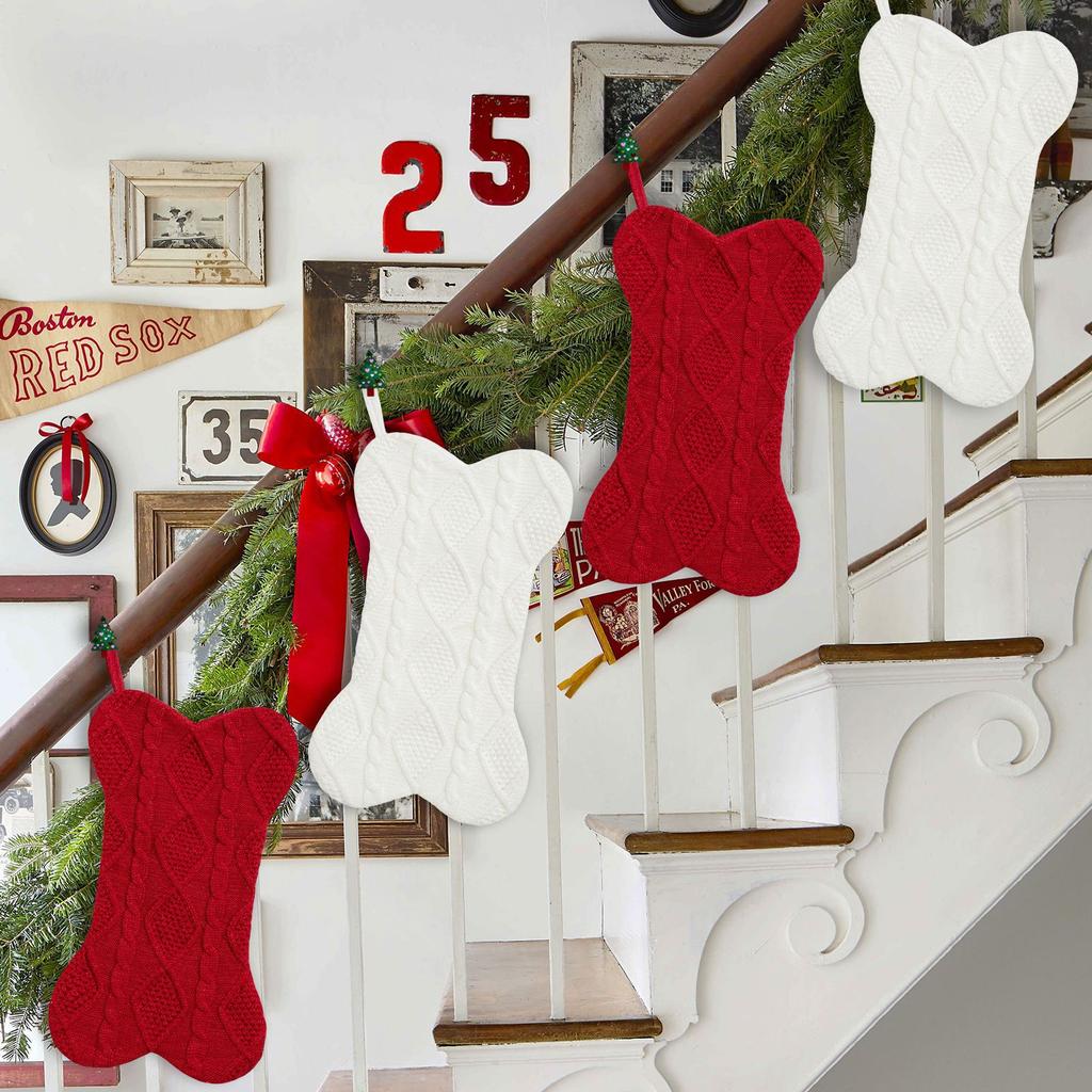 2026 Happy New Year Christmas Knitted Bone Stockings Cute Creative Christmas Tree Decoration Sock Decorations Pet Gift Bags