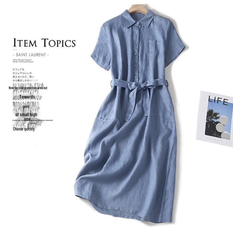 

Xin Xing 2025 Summer Retro Plus Size Loose Solid Dress 2XL [142-150] синий