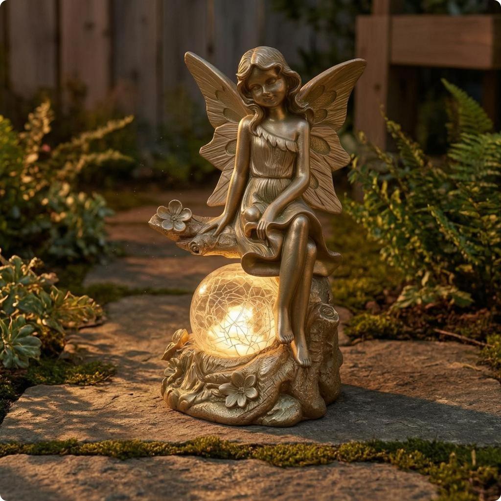 Fairy Garden Lamp CrackedGlassLook Sunlight Resin SunPowered Figurine Antique