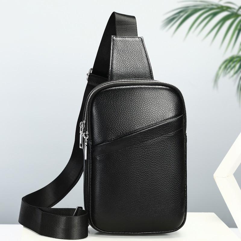 Simple Leather Chest Bag Men With A High-end Feel Top Layer Cowhide Crossbody Shoulder Men's Casual Versatile
