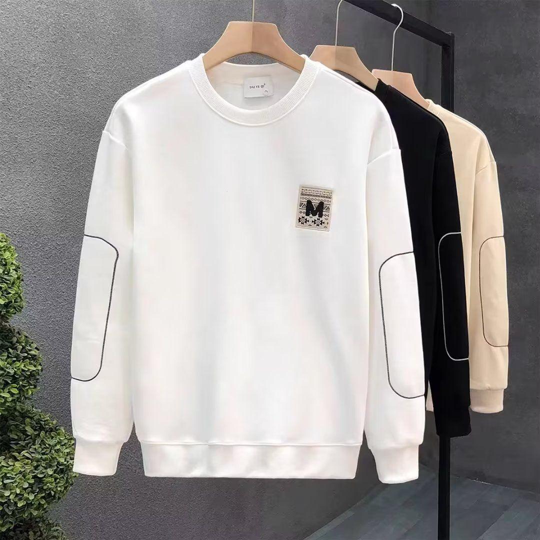 

Men s Fleece-Lined Round Neck Sweatshirt - Warm, Versatile, Long Sleeve Top for Autumn & Winter XXXS