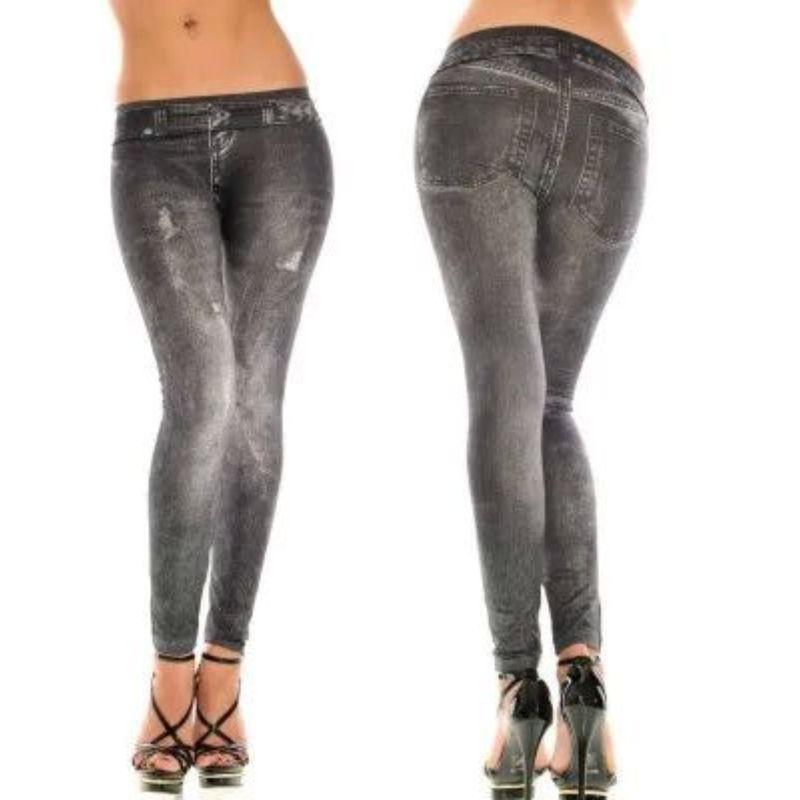 Solid Color Cropped Denim Leggings Pure Color Ninth Denim Tight Pants Plus Size Women