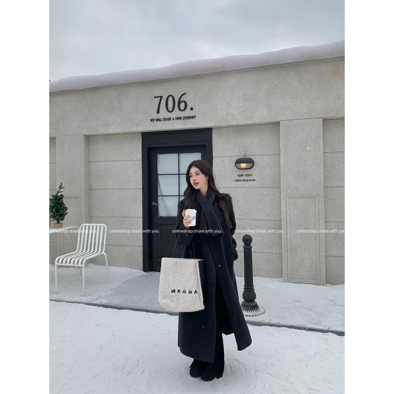 

Kumikumi Нарядное Элегантное Хаки Шерстяное Верхняя одежда Женская Одежда Осень Ретро Свободное Пальто Длинного кроя выше колена Dark gray One size