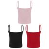 Set da 3 pezzi per bambine: canottiera a costine, top corto senza maniche con spalline sottili, tinta unita, per sport e allenamento di danza