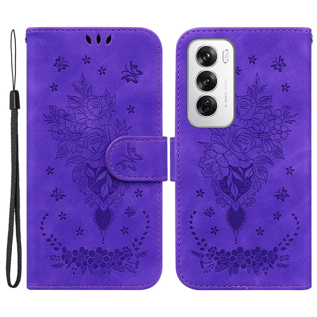 For Oppo Reno12 5G (Global) Wallet Phone Case Butterfly Flower Imprint PU Leather Cover