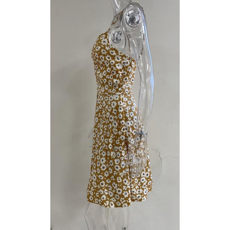 GMXIA Rochie sexy cu halter, primăvară și vară, mărime mare, imprimată cu imprimeu floral, fustă scurtă medie