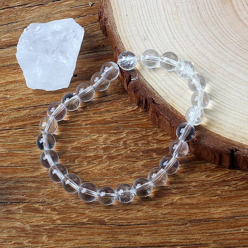 Genuine Clear Quartz Bead Bracelet Women Men Natural Stone Rock Crystal Elastic Bangle Purify the Soul Yoga Meditation Jewelry