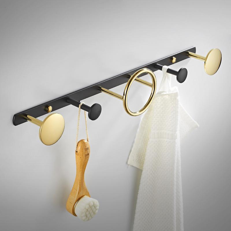 Gun Gray Creative Bathroom Coat Rack Hooks Wall-mounted Brushed Gold Brass Bedroom Circle Hanger Bathroom Accessories Chrome