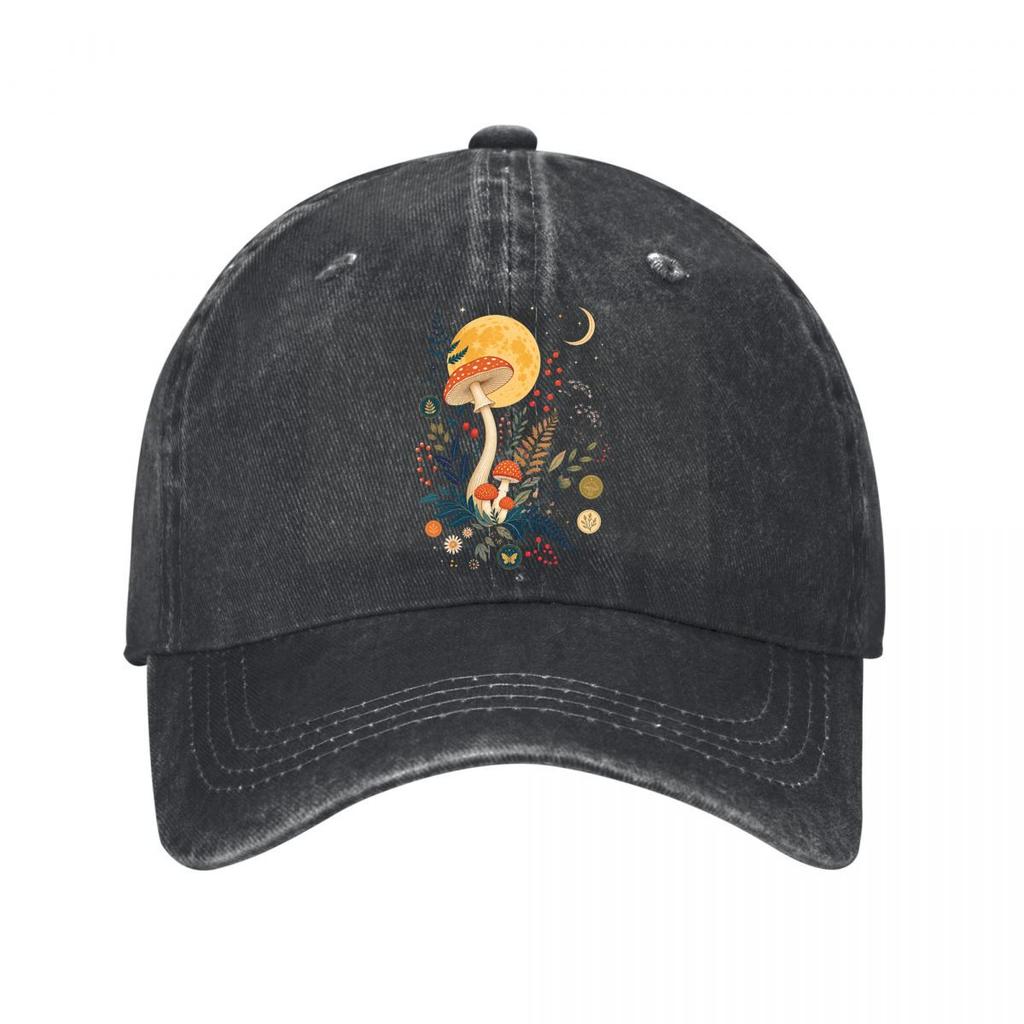 Mystic Forest Moon Mushroom Emblem A New Vintage Washed Cotton Baseball Cap Sun Hats