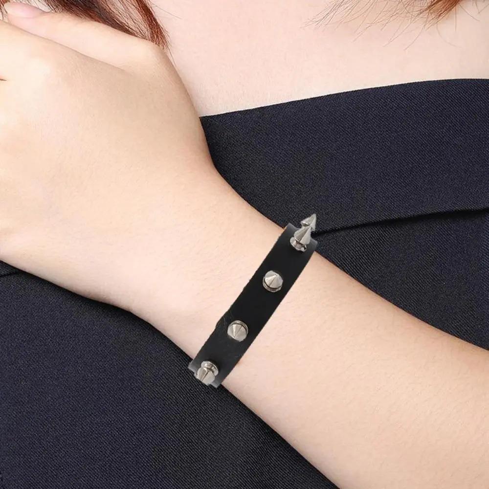 Unisex Gothic Studded Bracelet Pu Leather Adjustable Black Wristband Hip Hop Double-layer Colorful Rock Punk Cuff Bangle