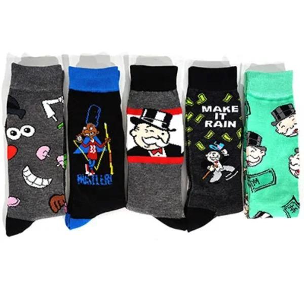 5 Pairs/Pack Men Funny Socks Casual Hip Hop Creative Cartoon Novelty Calcetines Hombre Street