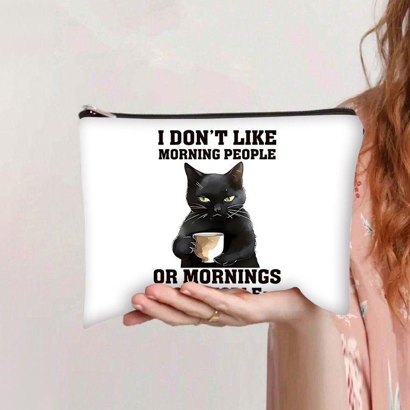 Retro kosmetyczka z kotem płócienna na zamek duża pojemność piórnik kosmetyczka torba do prania ręcznego