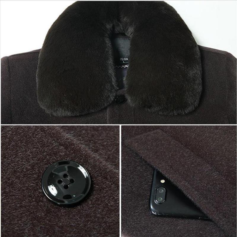 Großer Pelzkragen Wolljacke Herren Kaschmirmantel Winter Plus Samt Dicke warme Jacke Schlanke Parkas