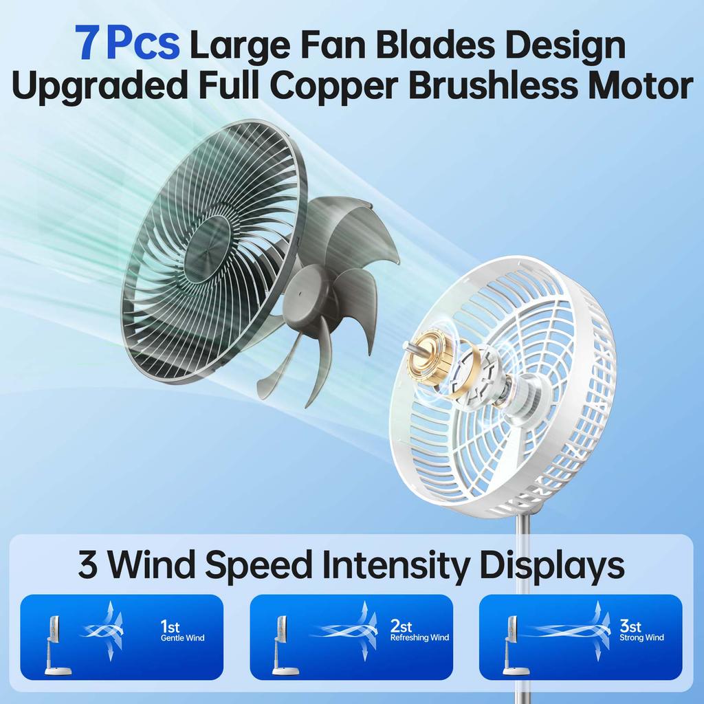 Desktop Remote Control Aluminum Alloy Folding Fan Portable Silent Vertical Strong Wind Power Long Endurance 7200mAh Outdoor Fan