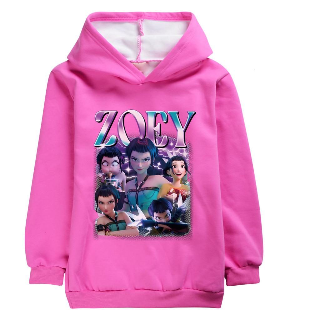 5002 Kids Girls Kpop Rumi Zoey Mira Zoey Print Long Sleeves Velvet Warm Fleece Thick Hoodie Top