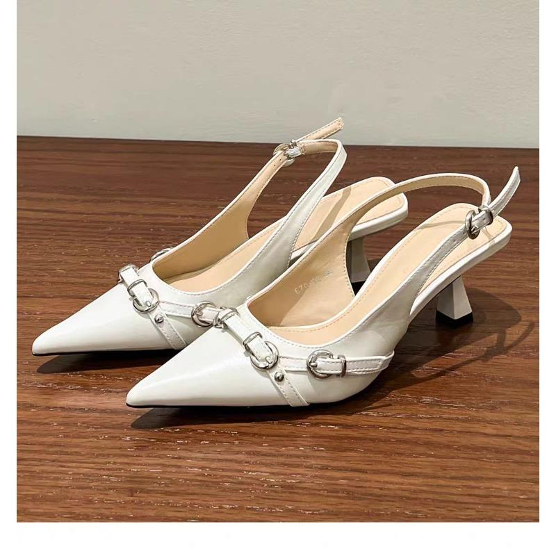 Fashion Luxury Brand Designer Women Sandals Fashion Pointed Toe Buckle Strap Metal High Heeled Kitten Heel Elegant Single Shoes Female