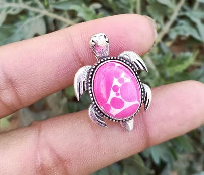 Pink Turquoise Gemstone 925 Sterling Silver Plated Tortoise Pendant
