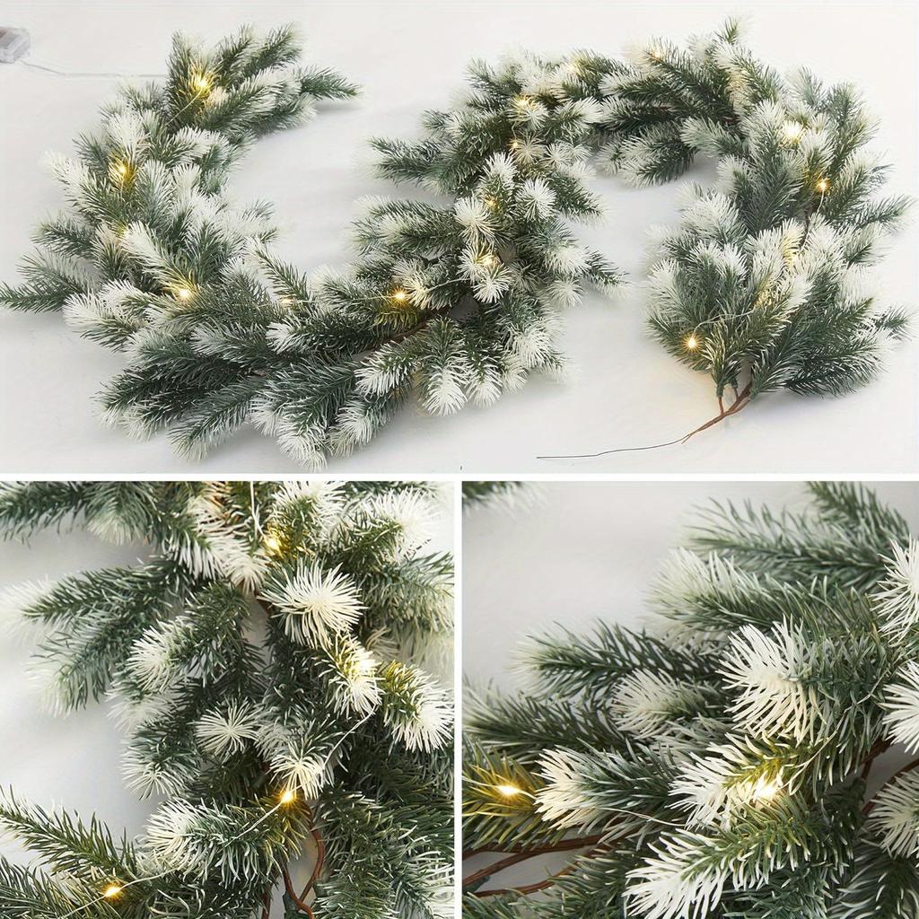 Christmas Artificial PE Hanging Rattan Decorative Cedar Garland with LED Light Garland for Mantel Fireplace Tablecloth
