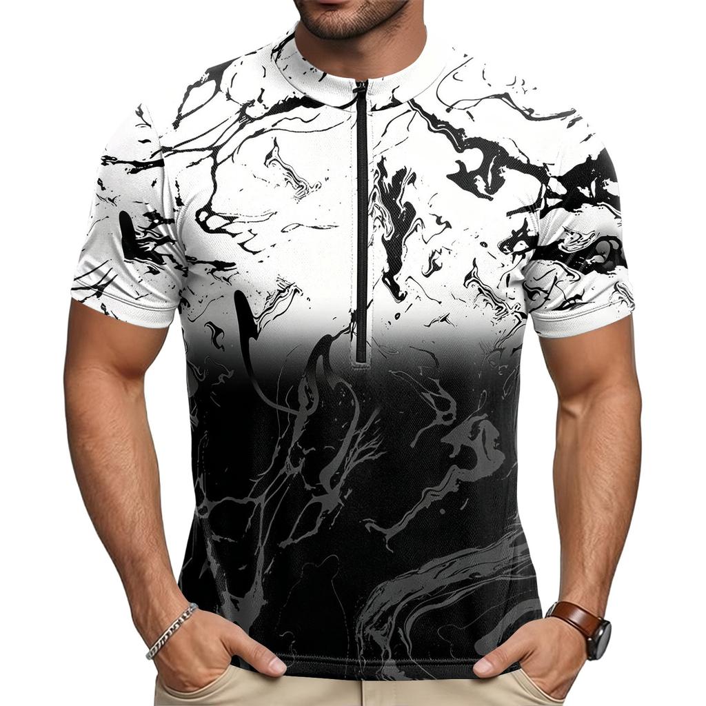 Men's Crew Neck Cycling Jersey Short Sleeve Breathable Quick Dry Zipper Front Sportswear Top for Outdoor Activities