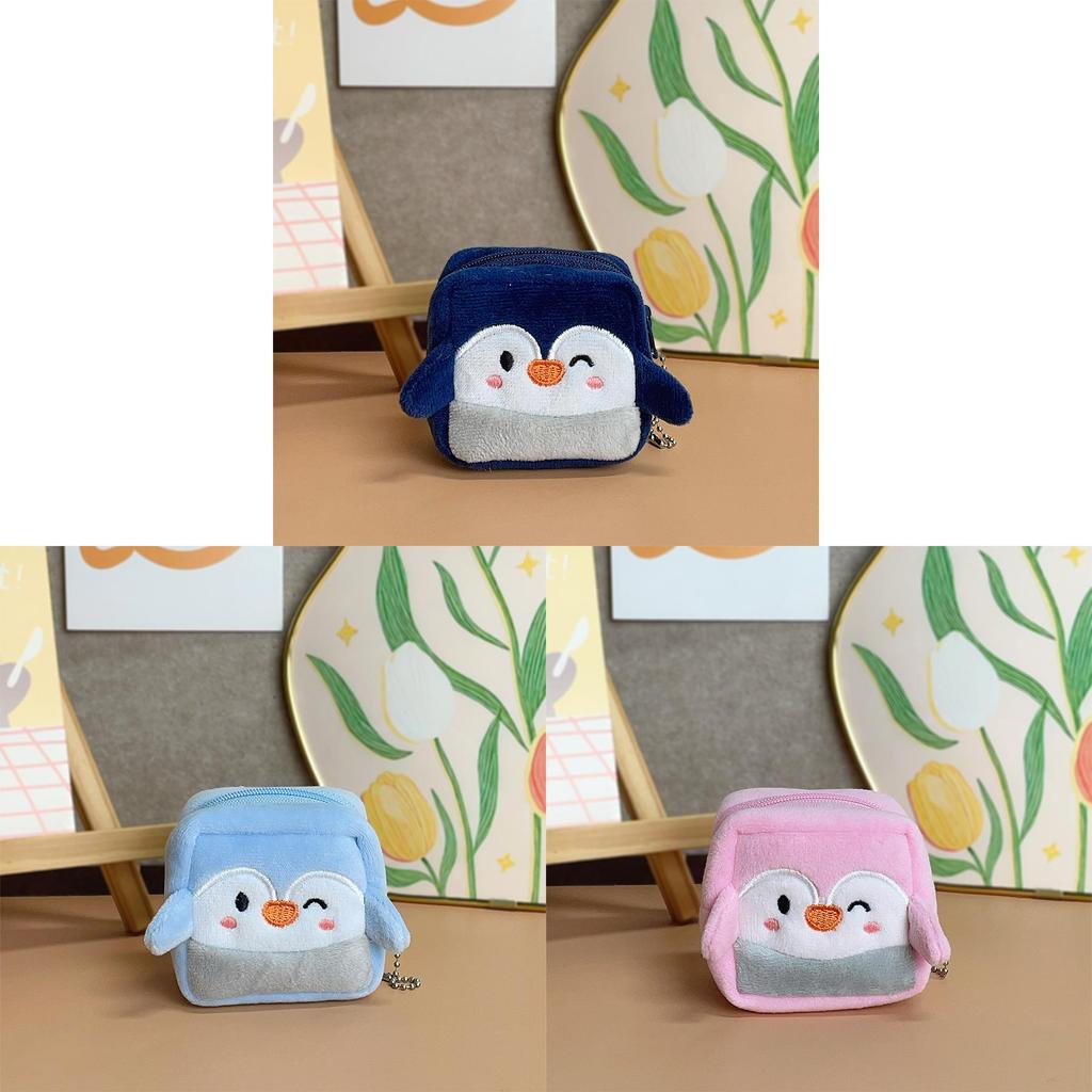 Cute Square Penguin Coin Purse With Earphone And Data Cable Organizer For Girls And Boys