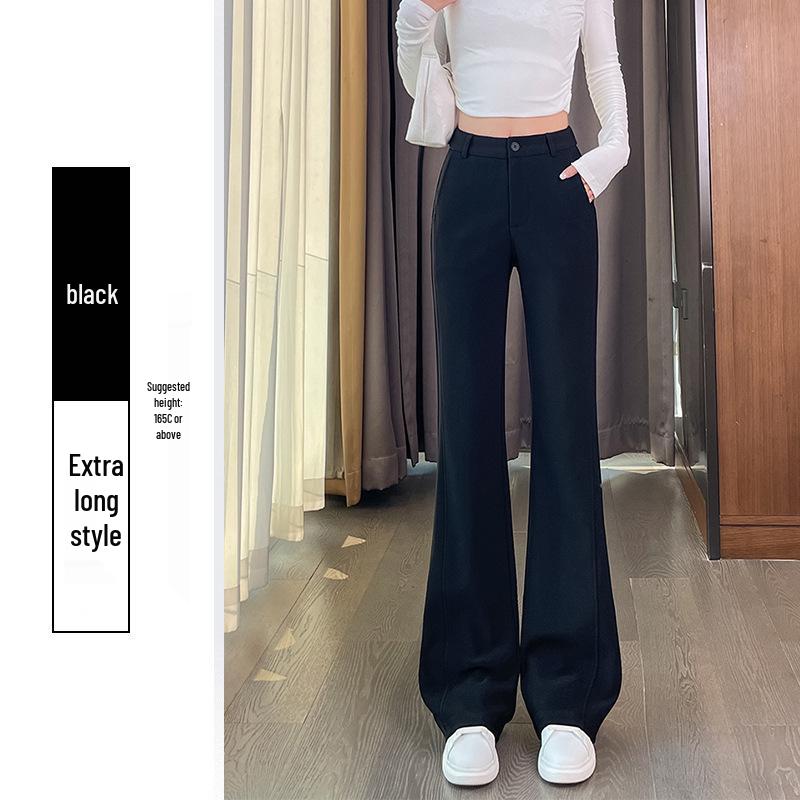 

Women s Black High-Waisted Micro-Flare Bell-Bottom Pants - Slim-Fit, Floor-Length, Versatile for Spring and Summer. 4XL (85-95 kg)